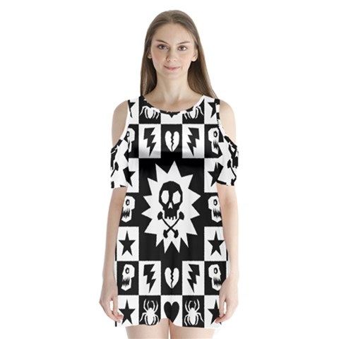 Gothic Punk Skull Shoulder Cutout Velvet One Piece from ArtsNow.com