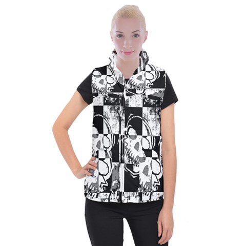 Grunge Skull Women s Button Up Vest from ArtsNow.com