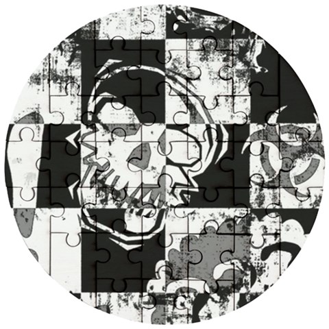 Grunge Skull Wooden Puzzle Round from ArtsNow.com