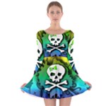 Kawaii Rainbow Skull Long Sleeve Skater Dress