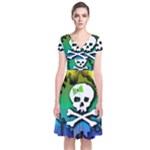 Kawaii Rainbow Skull Short Sleeve Front Wrap Dress