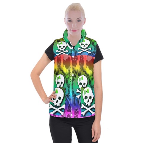 Kawaii Rainbow Skull Women s Button Up Vest from ArtsNow.com