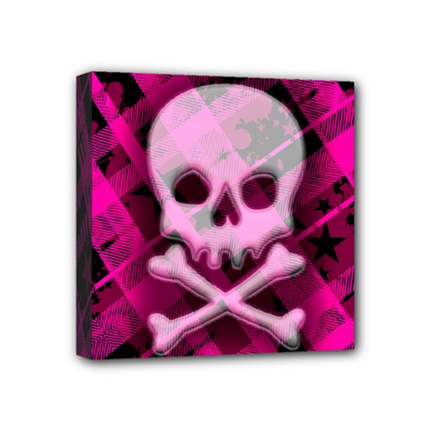 Pink Plaid Skull Mini Canvas 4  x 4  (Stretched) from ArtsNow.com