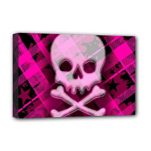 Pink Plaid Skull Deluxe Canvas 18  x 12  (Stretched) from ArtsNow.com