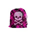 Pink Plaid Skull Drawstring Pouch (Medium)