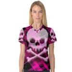 Pink Plaid Skull V-Neck Sport Mesh Tee