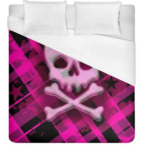 Pink Plaid Skull Duvet Cover (King Size) from ArtsNow.com