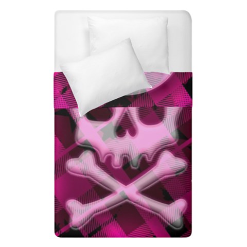 Pink Plaid Skull Duvet Cover Double Side (Single Size) from ArtsNow.com