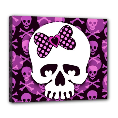 Pink Polka Dot Bow Skull Deluxe Canvas 24  x 20  (Stretched) from ArtsNow.com