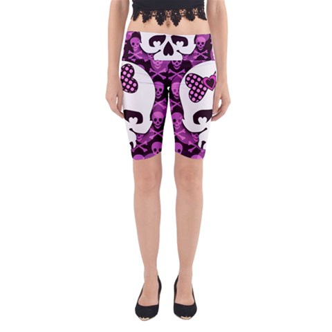 Pink Polka Dot Bow Skull Yoga Cropped Leggings from ArtsNow.com