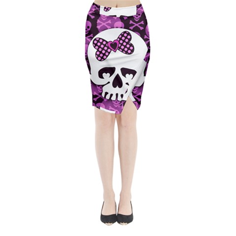 Pink Polka Dot Bow Skull Midi Wrap Pencil Skirt from ArtsNow.com