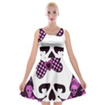 Pink Polka Dot Bow Skull Velvet Skater Dress