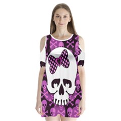 Pink Polka Dot Bow Skull Shoulder Cutout Velvet One Piece from ArtsNow.com