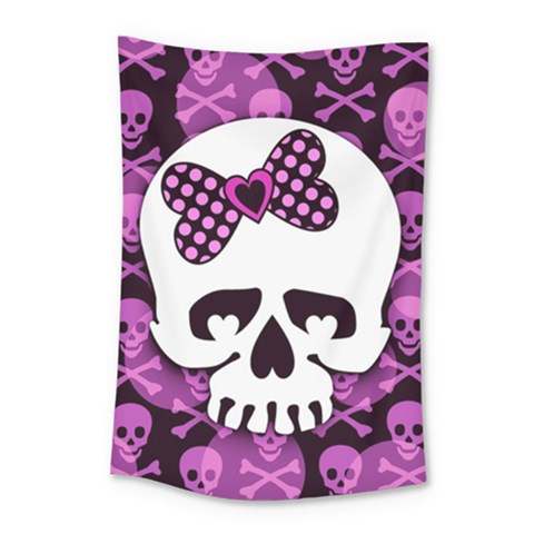 Pink Polka Dot Bow Skull Small Tapestry from ArtsNow.com