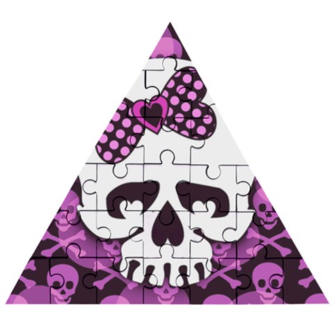 Pink Polka Dot Bow Skull Wooden Puzzle Triangle from ArtsNow.com