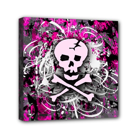 Pink Skull Splatter Mini Canvas 6  x 6  (Stretched) from ArtsNow.com