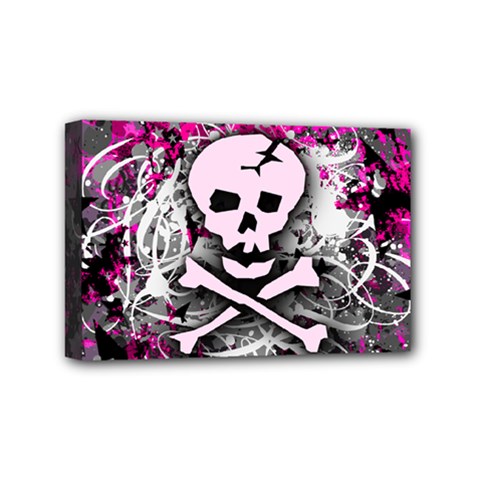 Pink Skull Splatter Mini Canvas 6  x 4  (Stretched) from ArtsNow.com