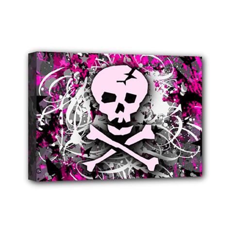 Pink Skull Splatter Mini Canvas 7  x 5  (Stretched) from ArtsNow.com