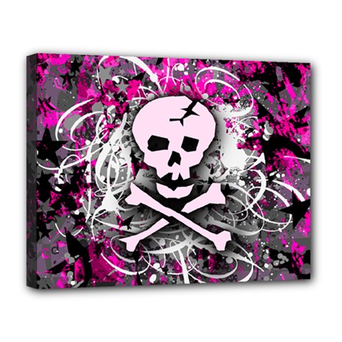 Pink Skull Splatter Canvas 14  x 11  (Stretched) from ArtsNow.com