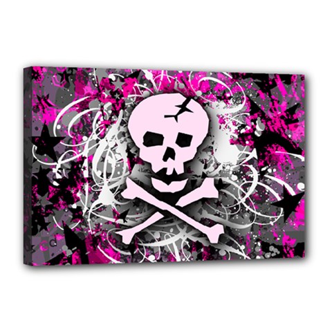 Pink Skull Splatter Canvas 18  x 12  (Stretched) from ArtsNow.com