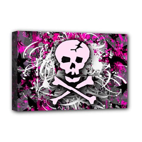 Pink Skull Splatter Deluxe Canvas 18  x 12  (Stretched) from ArtsNow.com