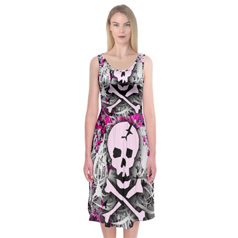 Pink Skull Splatter Midi Sleeveless Dress from ArtsNow.com