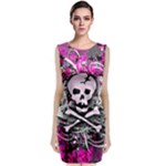 Pink Skull Splatter Sleeveless Velvet Midi Dress