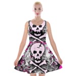 Pink Skull Splatter Velvet Skater Dress