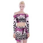 Pink Skull Splatter Off Shoulder Top with Mini Skirt Set