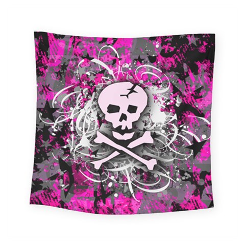 Pink Skull Splatter Square Tapestry (Small) from ArtsNow.com