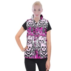 Pink Skull Splatter Women s Button Up Vest from ArtsNow.com