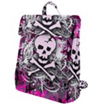 Pink Skull Splatter Flap Top Backpack