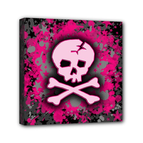 Pink Skull Star Splatter Mini Canvas 6  x 6  (Stretched) from ArtsNow.com