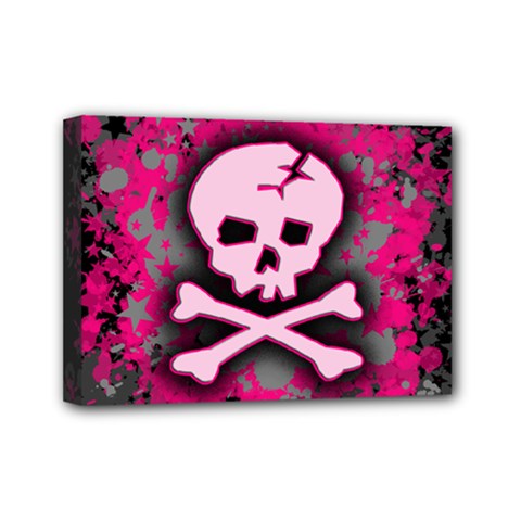 Pink Skull Star Splatter Mini Canvas 7  x 5  (Stretched) from ArtsNow.com