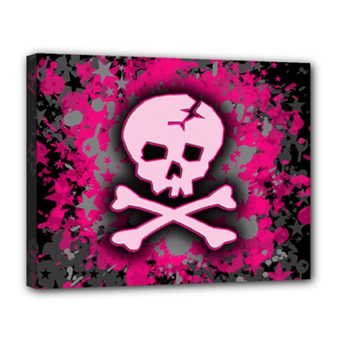 Pink Skull Star Splatter Canvas 14  x 11  (Stretched) from ArtsNow.com