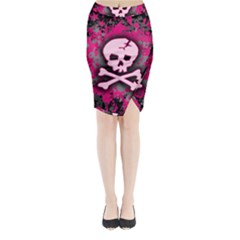 Pink Skull Star Splatter Midi Wrap Pencil Skirt from ArtsNow.com