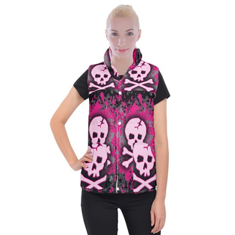 Pink Skull Star Splatter Women s Button Up Vest from ArtsNow.com