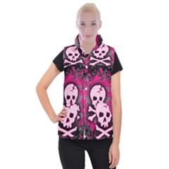 Pink Skull Star Splatter Women s Button Up Vest from ArtsNow.com