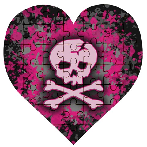 Pink Skull Star Splatter Wooden Puzzle Heart from ArtsNow.com