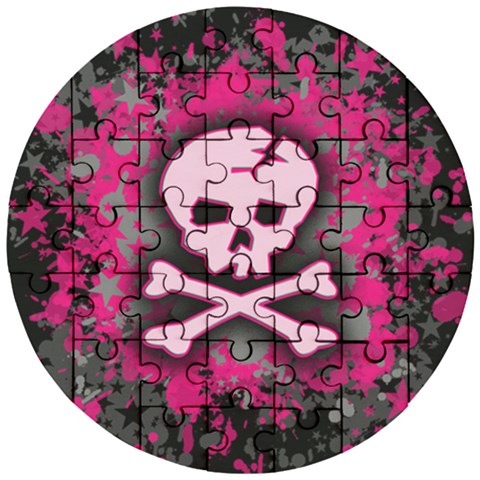 Pink Skull Star Splatter Wooden Puzzle Round from ArtsNow.com