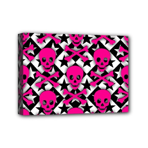 Pink Skulls & Stars Mini Canvas 7  x 5  (Stretched) from ArtsNow.com