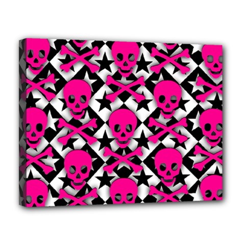 Pink Skulls & Stars Canvas 14  x 11  (Stretched) from ArtsNow.com