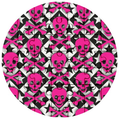 Pink Skulls & Stars Wooden Puzzle Round from ArtsNow.com