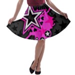 Pink Star Design A-line Skater Skirt