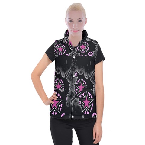 Pink Star Explosion Women s Button Up Vest from ArtsNow.com