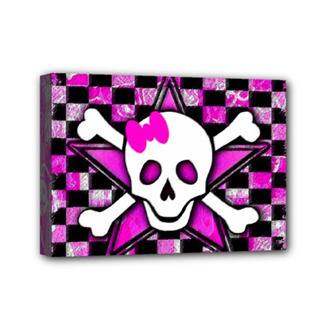 Pink Star Skull Mini Canvas 7  x 5  (Stretched) from ArtsNow.com