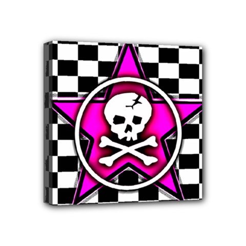 Pink Star Skull Checker Mini Canvas 4  x 4  (Stretched) from ArtsNow.com