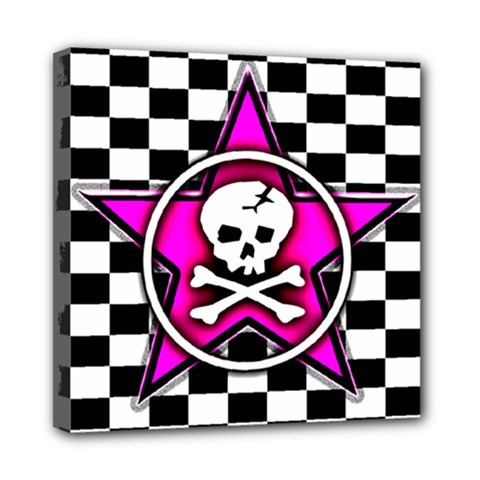 Pink Star Skull Checker Mini Canvas 8  x 8  (Stretched) from ArtsNow.com