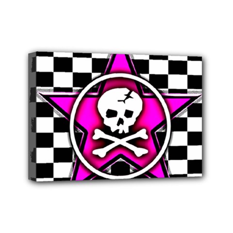 Pink Star Skull Checker Mini Canvas 7  x 5  (Stretched) from ArtsNow.com