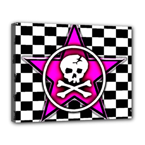 Pink Star Skull Checker Canvas 14  x 11  (Stretched) from ArtsNow.com